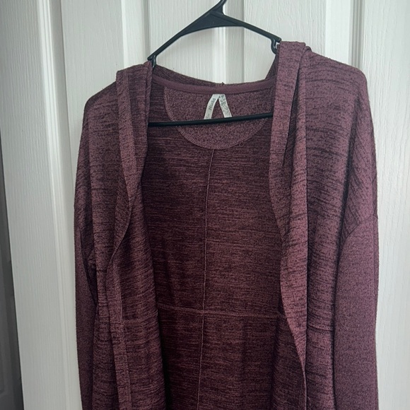 Burgundy colored Mudd Brand Heathered Cardigan with Relaxed Fit - Picture 6 of 9